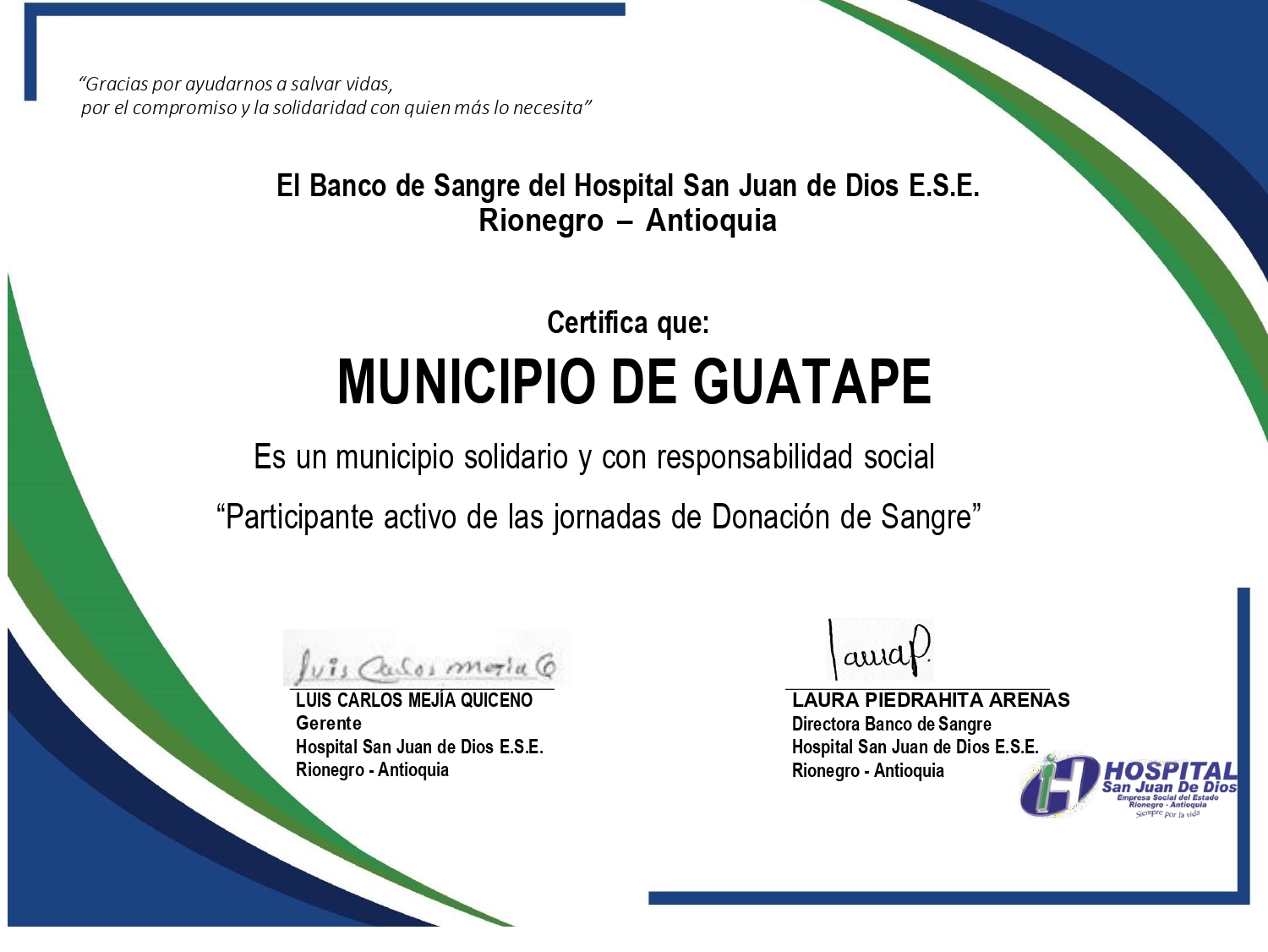 Certificado municipio solidario y con responsabilidad social