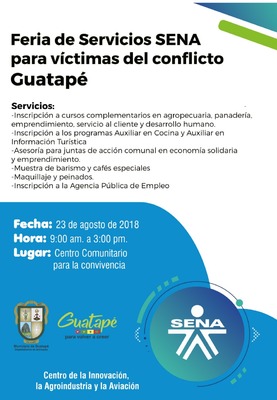 Feria de servicios SENA para víctimas del conflicto en Guatapé.